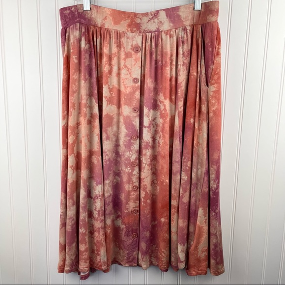 Torrid Supersoft Tie Dye Button Midi Skirt Orange Purple Size 1X - Picture 4 of 13